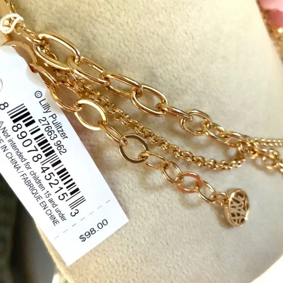 LILLY PULITZER NECKLACE 🩷 CASCADING PETALS- SOFT PINK TROPICS NECKLACE/GOLD - Picture 9 of 15